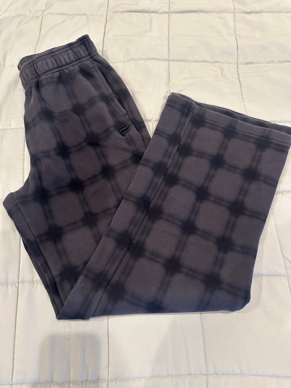 Fabletics Women's Black Grid Tie-Dye Wide Leg Pants